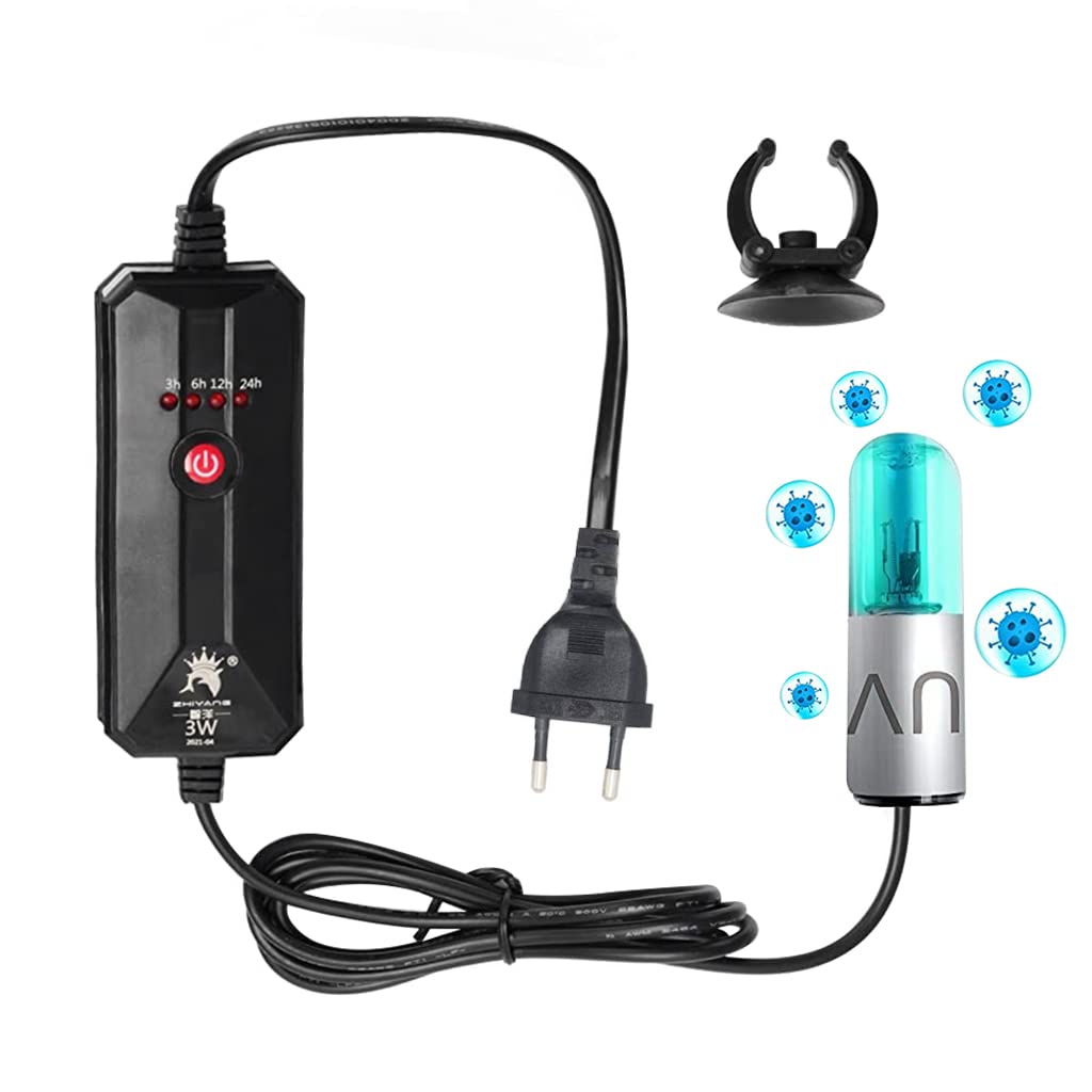 Qpets Aquarium UV Light, 3W Mini UV Sanitizer Light for Fish Tank, Timer Control UV Sanitizer Light Submersible Aquarium Light, Improve Water Quality Aquarium Light UV Submersible Light Qpets Aquarium UV Light, 3W Mini UV Sanitizer Light for Fish Tank, Timer Control UV Sanitizer Light Submersible Aquarium Light, Improve Water Quality Aquarium Light UV Submersible Light